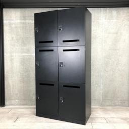 【フリーアドレス化オフィスに人気！　クールなブラックカラー！】■オカムラ（okamura）　パーソナルロッカー6人用　H1800㎜　■ブラック　■ダイヤル錠　■投函口あり【入替セールにつき30%OFF！】【状態良好品！】