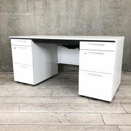 【希少品】【収納スペース充実・机上をスッキリ整理！上長席にもオススメ！】■コクヨ（KOKUYO）製　アイエス（iS）シリーズ　両袖机　A4タイプ　W1500×D700㎜　■シリンダー錠　■ホワイト　※日焼け有　【弊社使用欄：A01026725】