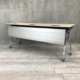 【折りたたみ収納が秀逸！スタイリッシュなデザインで高品質！】■オカムラ(okamura)製　インターアクトNT（INTER ACTNT）　サイドスタックテーブル　W1800×D450×H720mm　■幕板/キャスター付　■木目ナチュラル