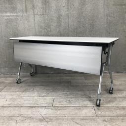 【折りたたみ収納が秀逸！スタイリッシュなデザインで高品質！】■オカムラ(okamura)製　インターアクトNT（INTER ACTNT）　サイドスタックテーブル　W1500×D450×H720mm　■幕板/キャスター付　■ホワイト