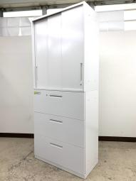 【輝く白さ！】便利セット上段3枚扉＆下段3段書庫仕様※まっしろホワイトカラー◆内田洋行製【起業ため大人気！】