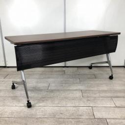 【在庫入替セール品！】シックなカラーリング！使わない時には畳めて収納可能！　■内田洋行/LEGARE（レガーレ）　サイドスタックテーブル　W1500×D600mm　ブラウン　木目　キャスター付