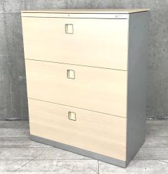 【スタイリッシュで上質な木目デザイン！】■オカムラ　レクトラインシリーズ　3段ラテラル書庫　ナチュラル木目カラー　【Okamura　Rectline】【ABW】