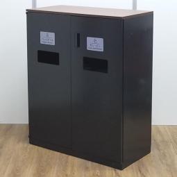★ウチダ製　HS(ハイパーストレージ)シリーズ　ブラック　木目ブラウン天板　ぱっと見ではゴミ箱には見えないデザイン！　あると便利な逸品！　リフレッシュスペースに設置もオススメ！　両開きトラッシュユニット(分別ダストボックス)！！
