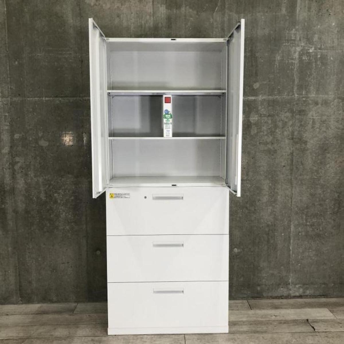 ポンコツさん専用  ウチダ スチール書庫 両開き キャビネット  ベース、天板付 送料無料】 スチール書庫 キャビネット アーチー 3枚引戸書庫 下