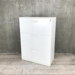 【収納量抜群の3段ラテラル書庫！A4書類が大量に収納可能！】■コクヨ（KOKUYO）　エディア（EDIA）　3段ラテラル　ローキャビネット　H1265㎜　■ホワイト　■シリンダー錠　■天板付き 【収納容量がBIGサイズ！】