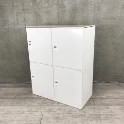 【天板付き4人用パーソナルロッカーが入荷！カウンター代わりにも！】■オカムラ(okamura)製　4人用ロッカー　パーソナルロッカー　■ダイヤル錠　■ホワイト/天板：木目ナチュラル