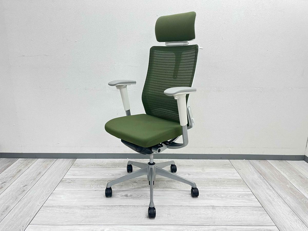 七福　コカコーラ　ハイチェア 中古】コーラルメッシュ オカムラ/okamura 肘付ハイバックチェア