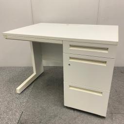 【博】【取っ手部分日焼け有】　Ｗ1000　片袖机　内田洋行製　ウチダ　シリンダー錠　袖付　ワゴン付き　収納　コンパクトサイズ　福岡　中古　安い　九州最大級