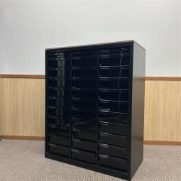 【西】【オカムラ製】【レクトライン】【クリスタルトレー】【11段3列　上段1列浅型/10段深型】【ブラック】【天板付き】　【チェア】　【椅子】　【イス】　【事務椅子】　【デスク】　【机】【書庫】　【書棚】　【棚】　【ラック】　【収納】　【格安】　【安い】　【メーカー】　【レイアウト変更】　【模様替え】