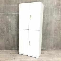 【在庫入替セール】【耐久性抜群の国内メーカー品！両開き+両開きの書庫セット！】■イトーキ（ITOKI）製　シンライン（THIN LINE）書庫セット　両開き+両開き　■色：ホワイト　■シリンダー鍵【K8】