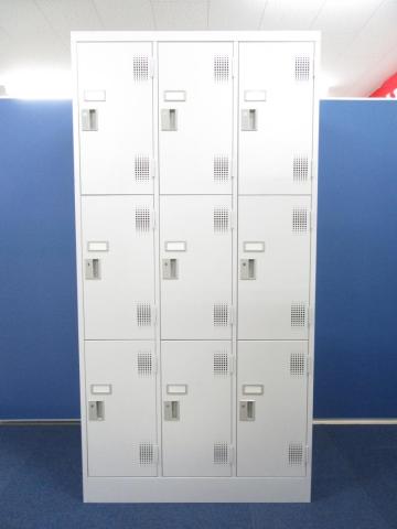 【省スペースで多人数分収納できます！】■9人用ロッカー　3列3段収納　ホワイトグレー　■個人の荷物をしっかり保管！品質安心の国産メーカー品！【HOKOKU　TLK】