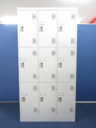 【省スペースで多人数分収納できます！】■9人用ロッカー　3列3段収納　ホワイトグレー　■個人の荷物をしっかり保管！品質安心の国産メーカー品！【HOKOKU　TLK】