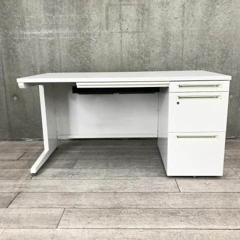 【ゆとりのあるたワークスペースで作業効率アップ！】■オカムラ　アドバンスシリーズ　片袖デスク　W1400×D700×H720mm　ホワイト　左引出し無タイプ【OKAMURA　ADVANCE】