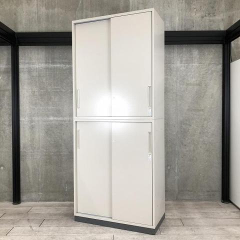【在庫入替セール品】【珍しい引き違い戸キャビネットの上下書庫セットが入荷！A4が6段分の大容量収納！】■コクヨ製　　エディアシリーズ　上下２枚引戸書庫セット　■ニューグレー　■シリンダー鍵　【弊社使用欄：A00996768 　A00996767】