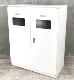 【リフレッシュスペースでのご利用にオススメ！】■イトーキ製　分別ダストボックス　ペール×2付　ホワイト　天板付【両開きリサイクルユニット】【ゴミ箱】【ITOKI　THIN LINE CABINET】【ABW】