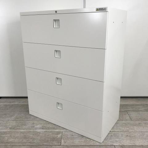【オフィスの必需品！希少な大容量4段キャビネット！】■オカムラ（okamura）製　レクトライン（Rectline）シリーズ　4段ラテラル　ローキャビネット　■ホワイト　■シリンダー錠 【弊社使用欄：A01023707】