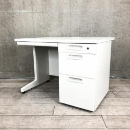 【コンパクトサイズ！収納も充実で使いやすい！】■プラス（PLUS）　LAシリーズ　片袖机　■配線口付　■W1000㎜×D700㎜　■ホワイト　■シリンダー錠【A01009113】【IB】