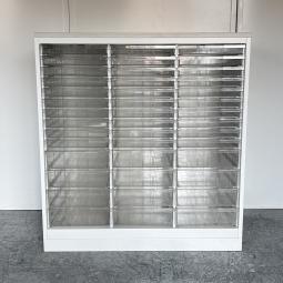 【書類・備品整理の必需品！珍しいタイプのクリトレが入荷！】■イトーキ（ITOKI）　シンラインキャビネット（THIN LINE）　クリスタルトレー　■3列（浅型10個＋深型4個）　■ホワイト　■天板付き