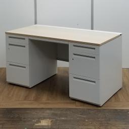 ★【T9】【商品入替のため、残り1台限り】ウチダ製　スカエナシリーズ　ナチュラル　W1400サイズ　上長用　W1400両袖机！！