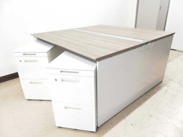 【関東倉庫在庫】【幅1400㎜】レイアウト変更必須フリアドデスクワゴン2台セット※希少天板色:プライズウッドミディアム(MX62)