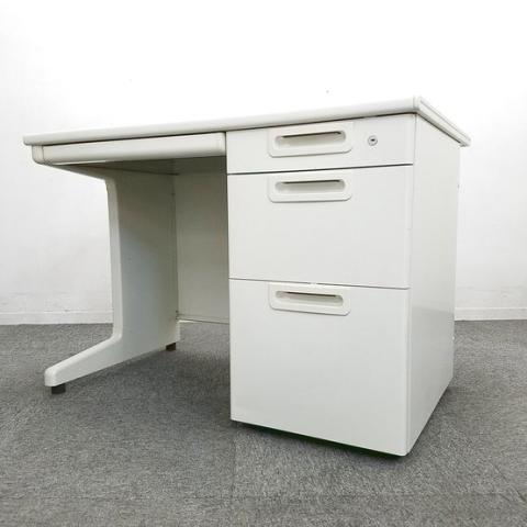 【☆省スペースタイプのオフィスデスク！】■プラス製　片袖デスク　W1000×D600×H700mm　ホワイト　■スタンダードなデザインで使いやすい！【PLUS　LA】