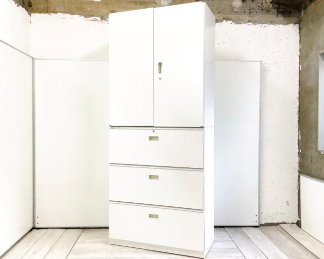 【中古】シンライン HTM-109HSS-W9／HTM-109AAS-W9 イトーキ（ITOKI） ハイキャビネット／両開き＋3段ラテラル