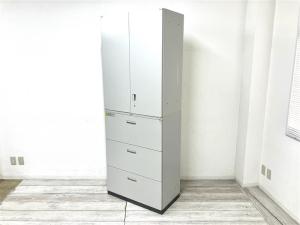 【定価約15万円】【書類の整理におすすめ！大容量の両開き＋ラテラルの上下書庫セット！】■内田洋行/HS　■上下書庫セット　■ニューグレー　■シリンダー錠　■W800/D450/H2150