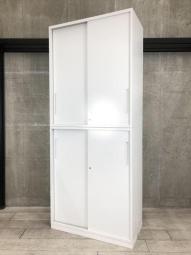 【1セット限定】【下の書庫に傷あり】【開閉時に場所を取らない引き違い戸の書庫セット!】■ウチダ製 HSシリーズ 引き違い+引き違い ハイキャビネット 2枚引き戸 ■ホワイト ■シリンダー錠 オフィスバスターズ 梅田本店【未】