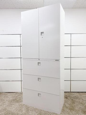 【中古】レクトライン  オカムラ（okamura） ハイキャビネット／両開き＋3段ラテラル