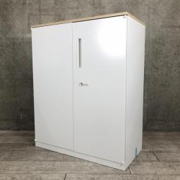 【在庫入替品】【スッキリ整理できるオフィスキャビネット！スタンダードなデザインで使いやすい！】■ウチダ製　HS　両開き書庫　■本体ホワイト×木面天板付　■ダイヤル錠※非常ダイヤル検索キーは付属しておりません。