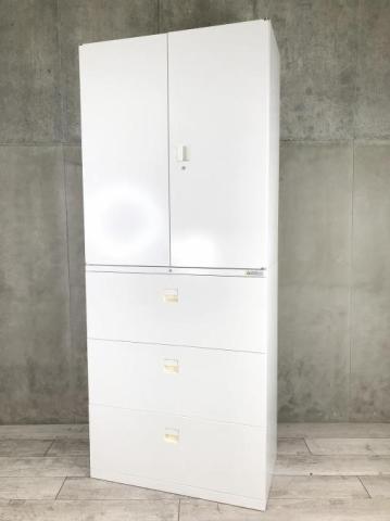 引違いキャビネット （ オカムラ ） ホワイト / SA　幅：800　奥行：450　高さ：1200　カラー：ホワイト オカムラ オフィスキャビネット 3枚引き違い書庫 引き戸書庫