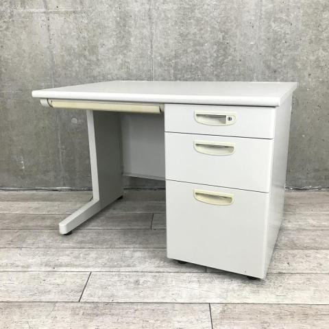 【中古】＊引取可能＊関東配送限定 SKK 160cm パソコンデスク ホワイト 送料無料】 2段 脇机 サイドデスク サイドキャビネット 鍵付き