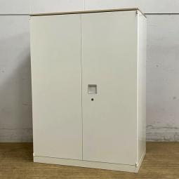 オカムラ　レクトライン　両開き書庫　シリンダー錠　鍵付き　天板：ナチュラル×本体：ホワイト　珍しいW800サイズ【愛知・名古屋・豊田・静岡・浜松】