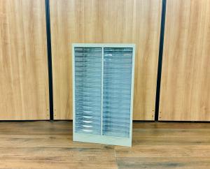 生興製のA4収納クリスタルトレーキャビネット入荷！中古　オフィス　クリスタルトレイ　キャビネット　棚　書庫