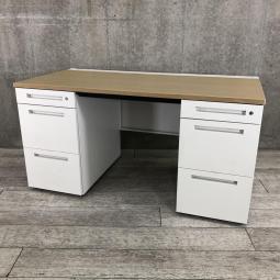 【定価約20万円以上】【あらゆる空間に調和するシンプルデザイン！両袖付きで収納量抜群！上長席にもおすすめ】■イトーキ（ITOKI）　CZRシリーズ　両袖机　横幅1400㎜　■天板：木目ナチュラル/ホワイト　■シリンダー錠