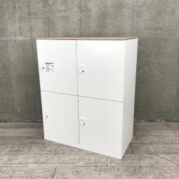 【天板付き4人用パーソナルロッカーが入荷！カウンター代わりにも！】■オカムラ(okamura)製　4人用ロッカー　パーソナルロッカー　■ダイヤル錠　■ホワイト/天板：木目ナチュラル※マスターキー別売り