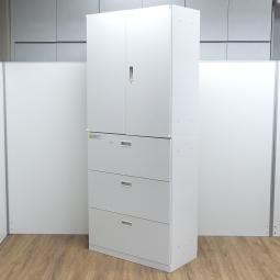 ★【新品】【メーカー在庫品】ウチダ 製　BEストレージ　ホワイト　高さ2150サイズ　シリンダー　オフィス書類をたっぷり収納できる、人気の書庫セット　両開き＋3段ラテラル　上下書庫セット！オフィスバスターズ　梅田本店