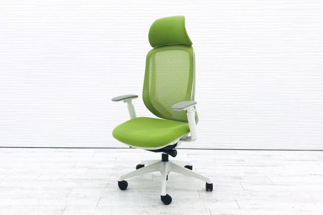 【人気過ぎて再入荷！！】オカムラ（okamura）シルフィチェア　メッシュ仕様　■色：ライムグリーン　エクストラハイバック　可動肘付き