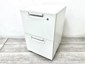 【在庫入替セール】【定価約8万円】【手狭なオフィスでも使いやすい奥行スリムタイプが入荷いたしました！】■プラス(PLUS)　リード(LEED)シリーズ　2段ワゴン　W395×D420×H650mm　■シリンダー錠　■ホワイト　■サイドキャビネット