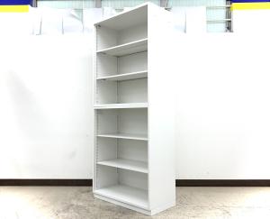 【A4ファイルも沢山収納可能！ホワイトカラーの人気シリーズオープン書庫！】■イトーキ（ITOKI）製　シンライン（THIN LINE）　オープン書庫　ハイキャビネット　■ホワイト　■シリンダー錠　※扉外し商品のため外し跡がございます。