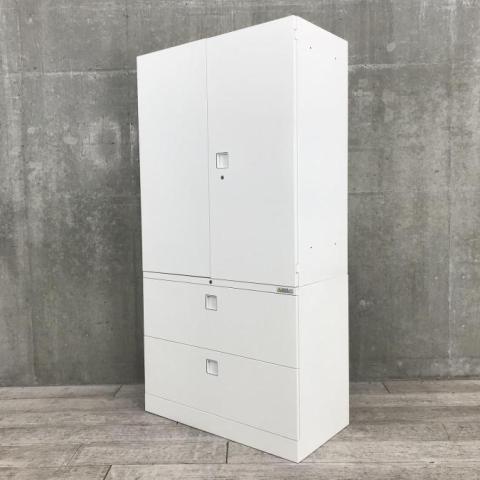 【中古】レクトライン  オカムラ（okamura） ハイキャビネット／両開き＋3段ラテラル