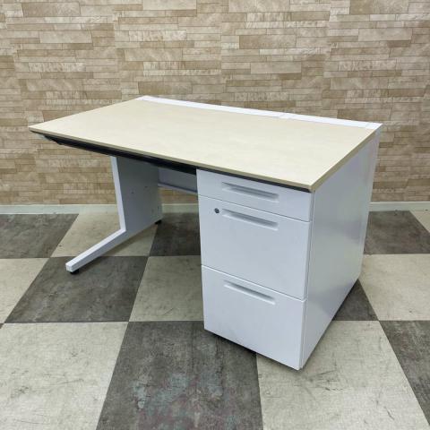 【効率の良い収納付きデスク!横幅は1200㎜のオフィスデスクで最も定番のサイズ!】■コクヨ(KOKUYO)製 iSシリーズ 片袖机 ■ホワイト ■シリンダー錠