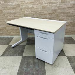 【効率の良い収納付きデスク!横幅は1200㎜のオフィスデスクで最も定番のサイズ!】■コクヨ(KOKUYO)製 iSシリーズ 片袖机 ■ホワイト ■シリンダー錠