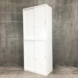 【スライド引き戸だから開閉スペースいらず！人気の書庫セット！】■オカムラ（okamura）製　レクトライン　上下引き違い　書庫セット　■ホワイト　■シリンダー錠 【弊社使用欄：A01035184/A01035183】
