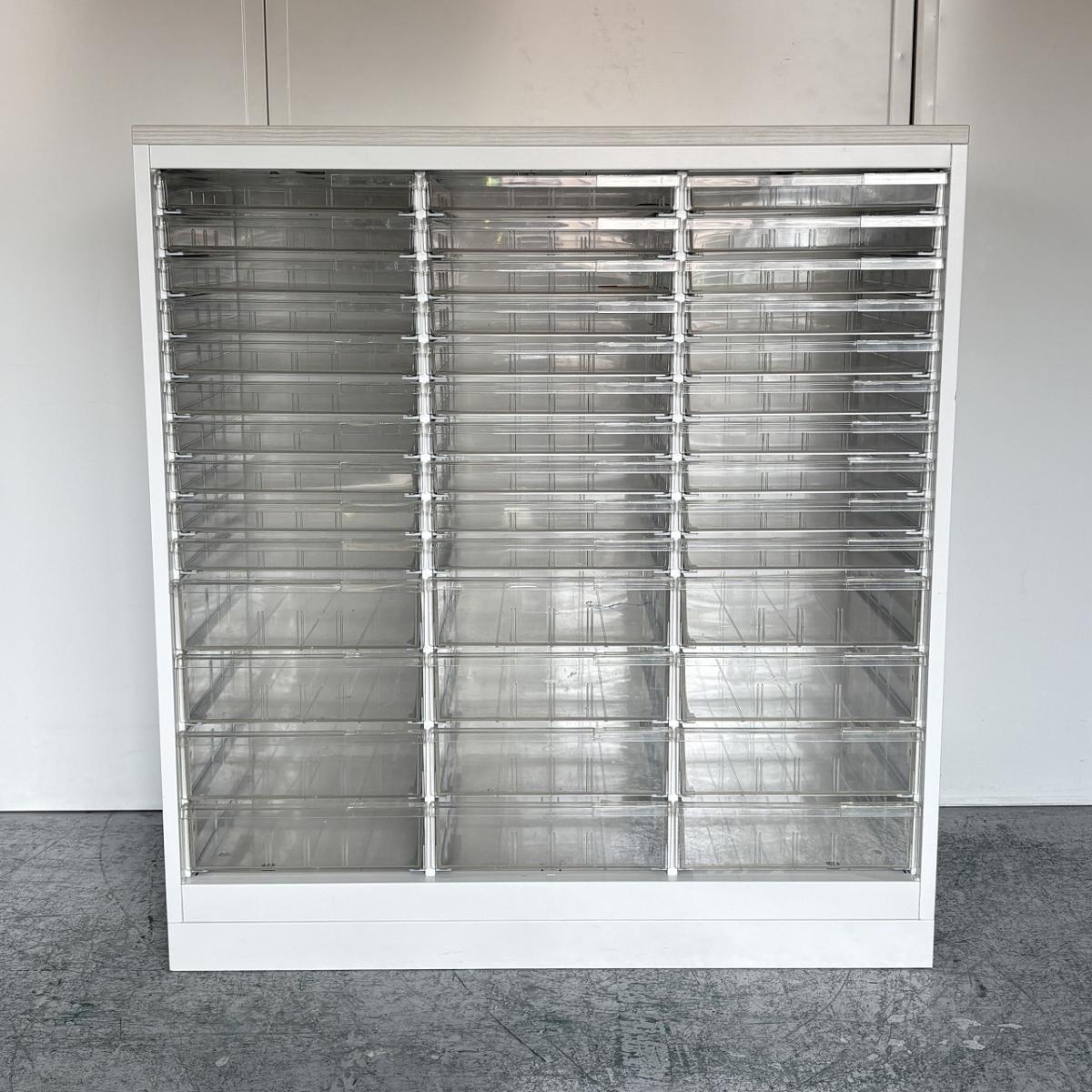 【在庫セール品・1台限定】【T10】■イトーキ（ITOKI）　シンラインキャビネット（THIN LINE）　クリスタルトレー　■3列（浅型10個＋深型4個）　■ホワイト　■天板付き【書類・備品整理の必需品！珍しいタイプのクリトレが入荷！】
                        シンライン
                                    中古
            