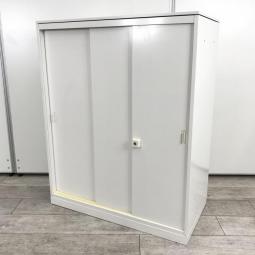 【在庫入替セール品】省スペース/収納庫/人気　オカムラ(okamura)製　レクトライン　引き違いローキャビネット　ホワイト　天板あり