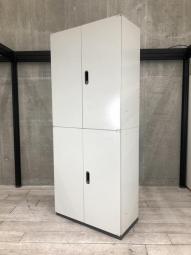 【オフィス書類をスッキリ整理！使い勝手が良い定番タイプの上下書庫セット！】■プラス(PLUS）　両開き＋両開きセット　ハイキャビネット　■シリンダー錠　■色：グレー