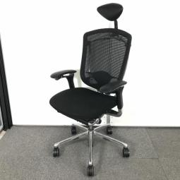 【1脚入荷！】■オカムラ（okamura）製　コンテッサハイバック　肘付き　■可動肘　背面メッシュ　■ランバー付き　■小型ヘッドレスト付き　■ブラック【2510】弊社使用欄【A01034915】