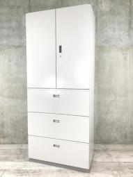 【これ1台で書類整理の問題が解決！上下で6段分の大容量収納！！】■イトーキ（ITOKI）　シンラインシリーズ　書庫セット（両開き+3段ラテラル）　H2150㎜　■シリンダー錠　■色：ニューグレー